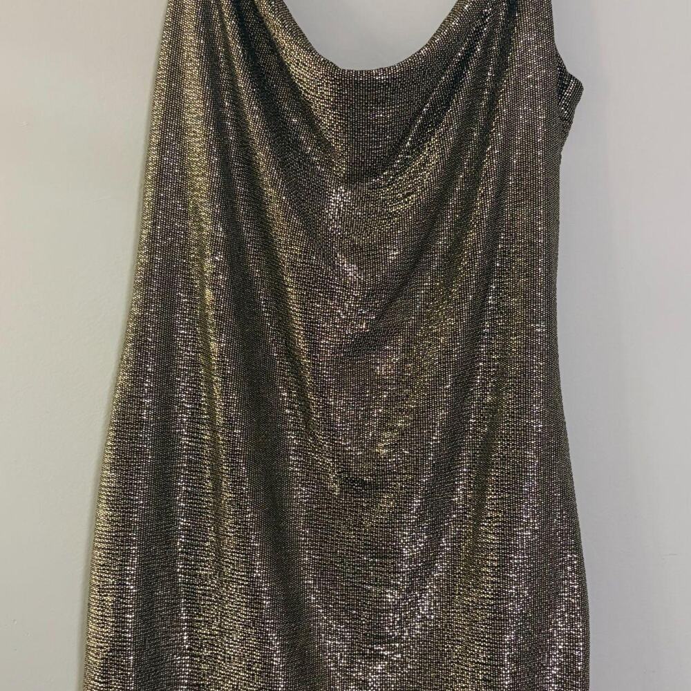 Forever 21 Gold Metallic Shimmer Cowl Neck Slip Mini Dress Womens Large L
